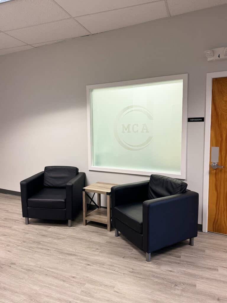 Waiting area outside the admissions office at Massachusetts Center for Addiction